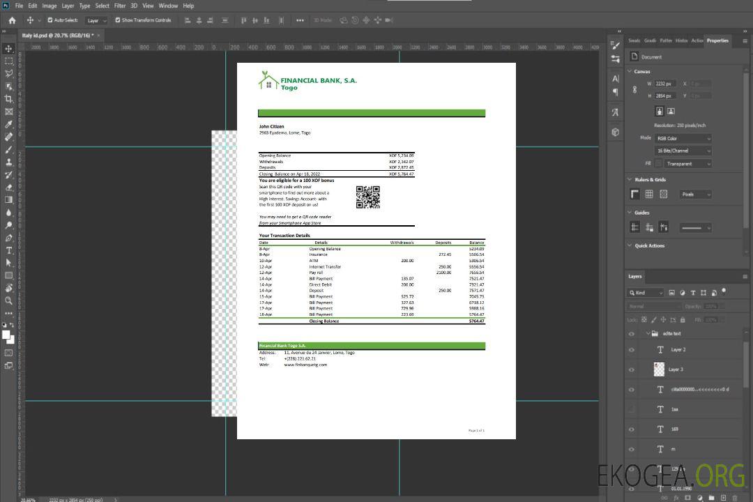 Relevé de la Banque Financière du Togo xls template Relevé de la Banque Financière du Togo xls template